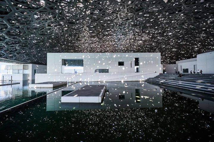 Light filtering through the patterned dome at Louvre Abu Dhabi